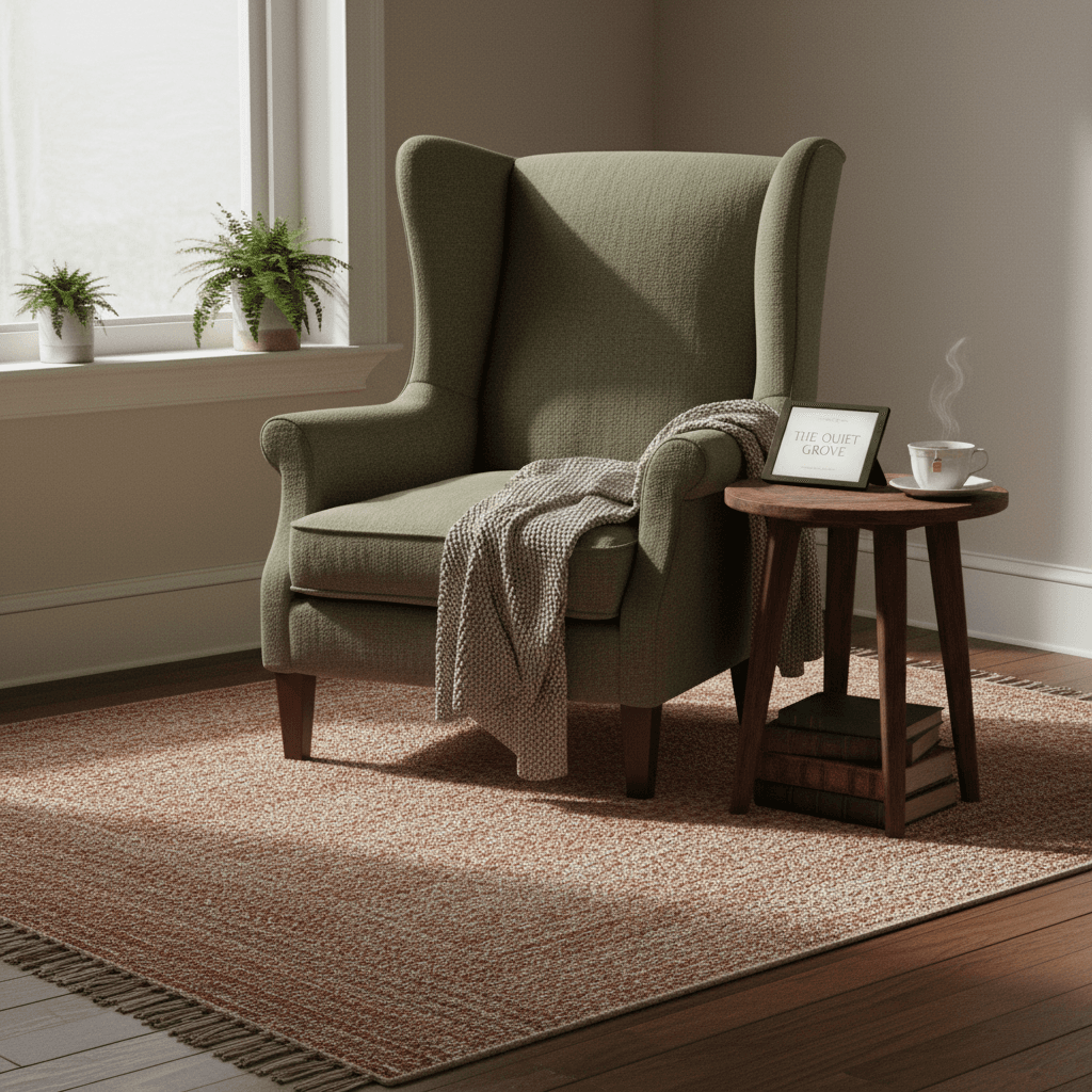 Cozy reading nook with ebook reader